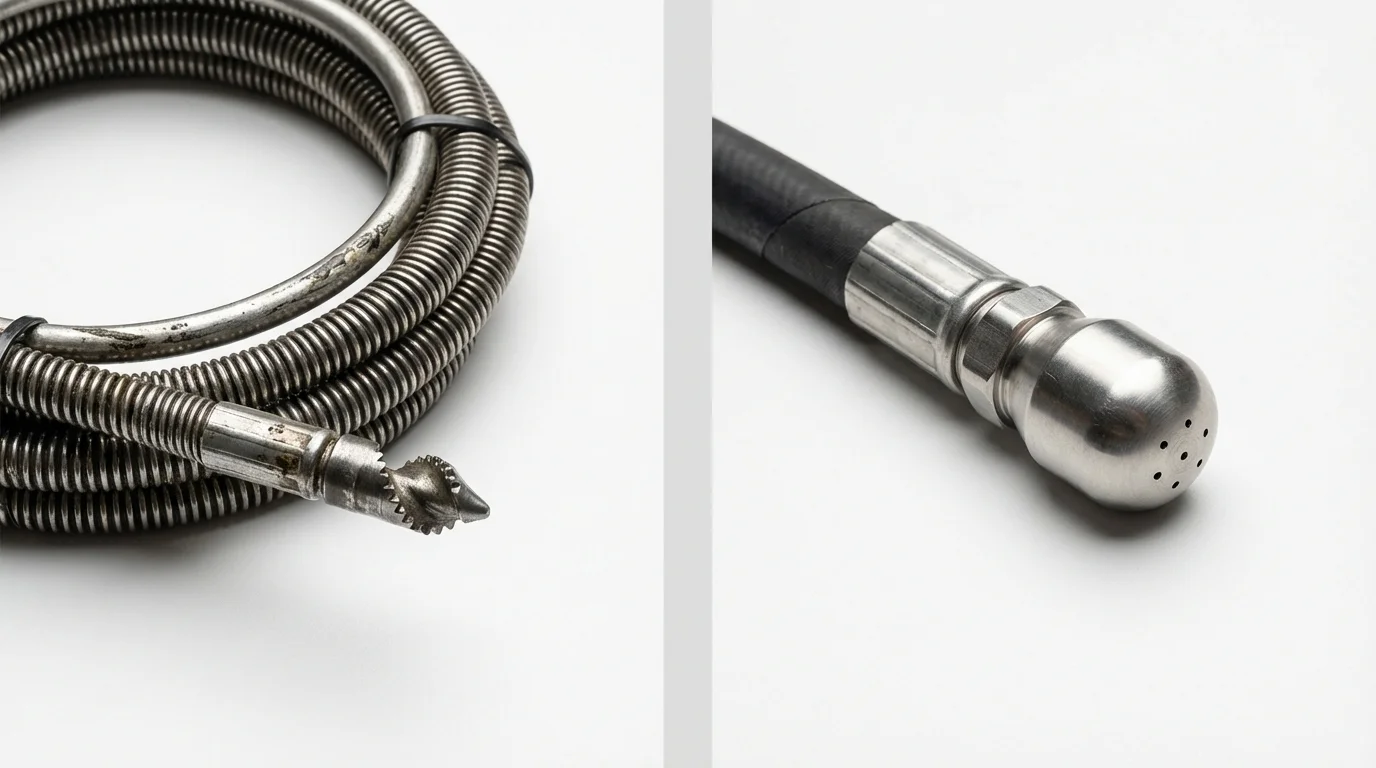 Drain snake cable and hydro jetting nozzle used for drain cleaning in Stevenson, AL