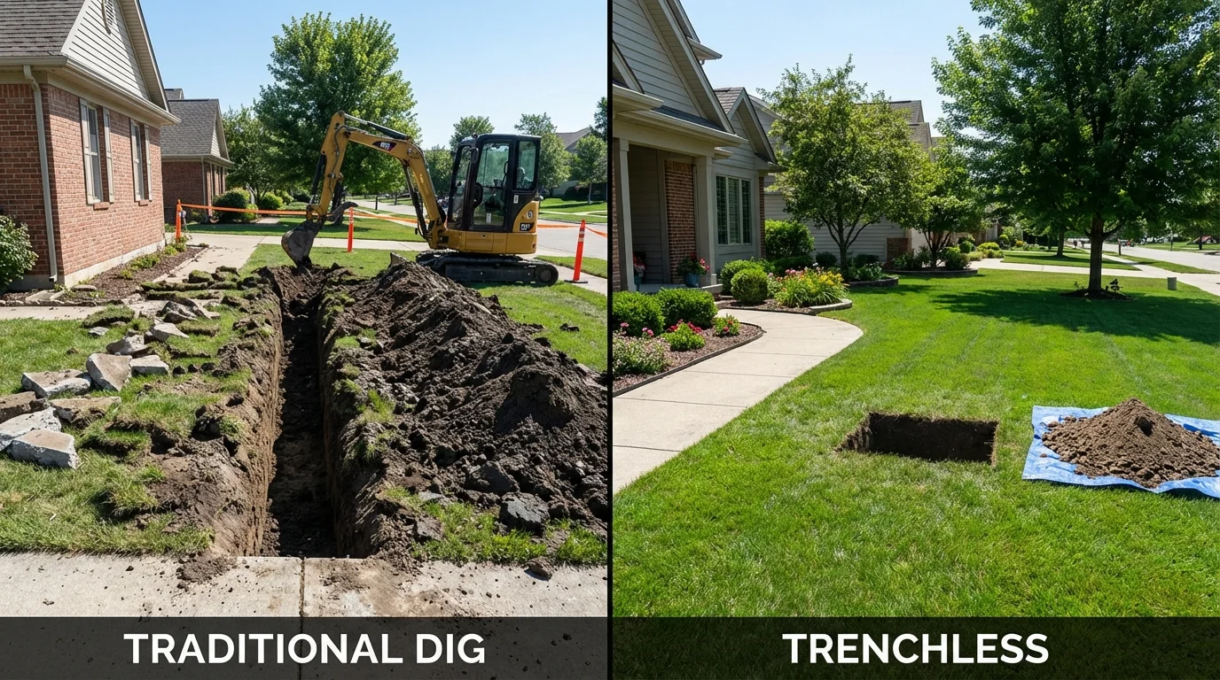 Trenchless sewer repair with minimal yard damage versus traditional excavation in Stevenson, AL